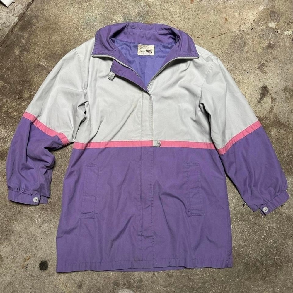 Vintage Sears 90s purple and pink retro wave Nylon windbreaker jacket Size XL